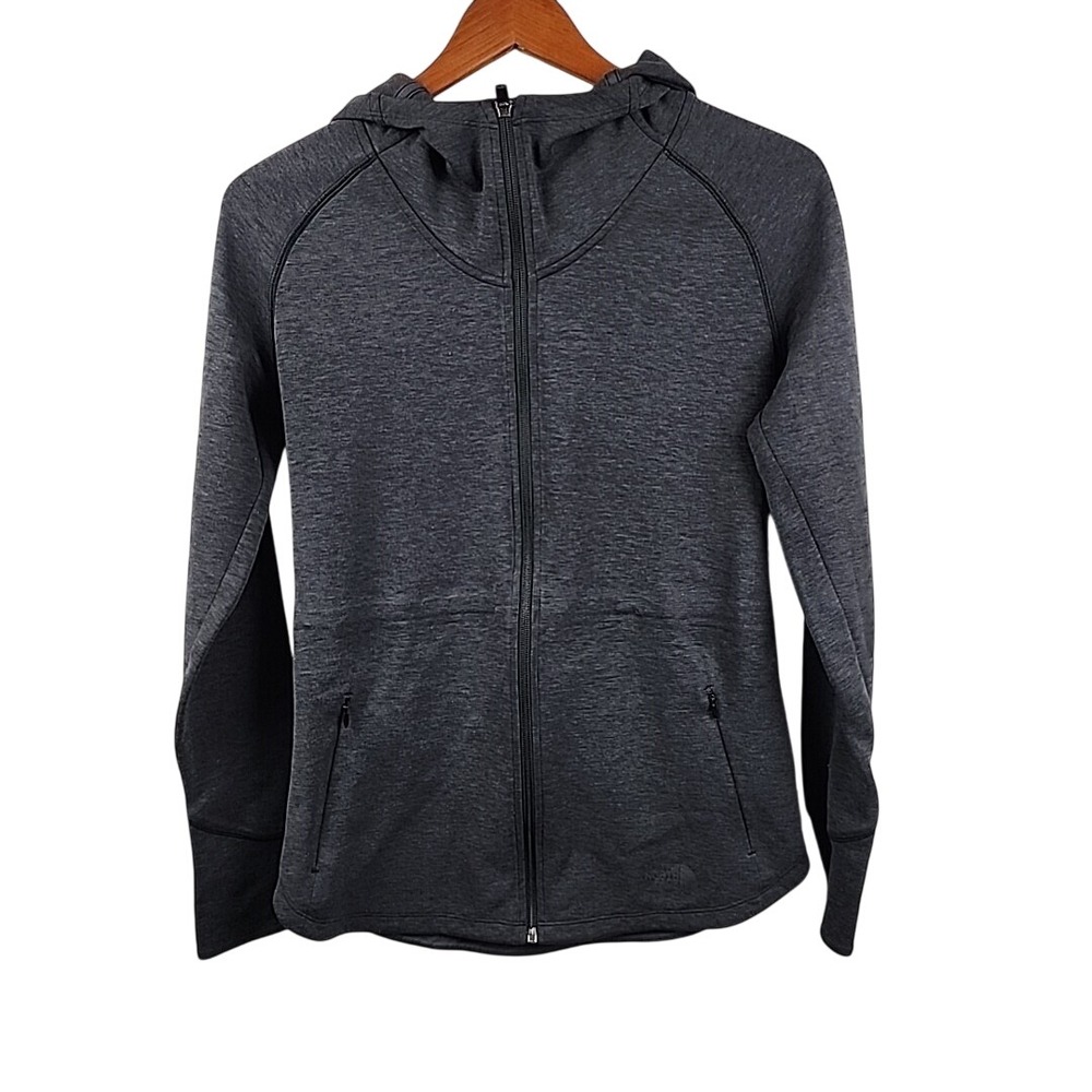 North Face‎ Womens Grey Heather Full Zip Hoodie Athletic Jacket Small Thumbhole